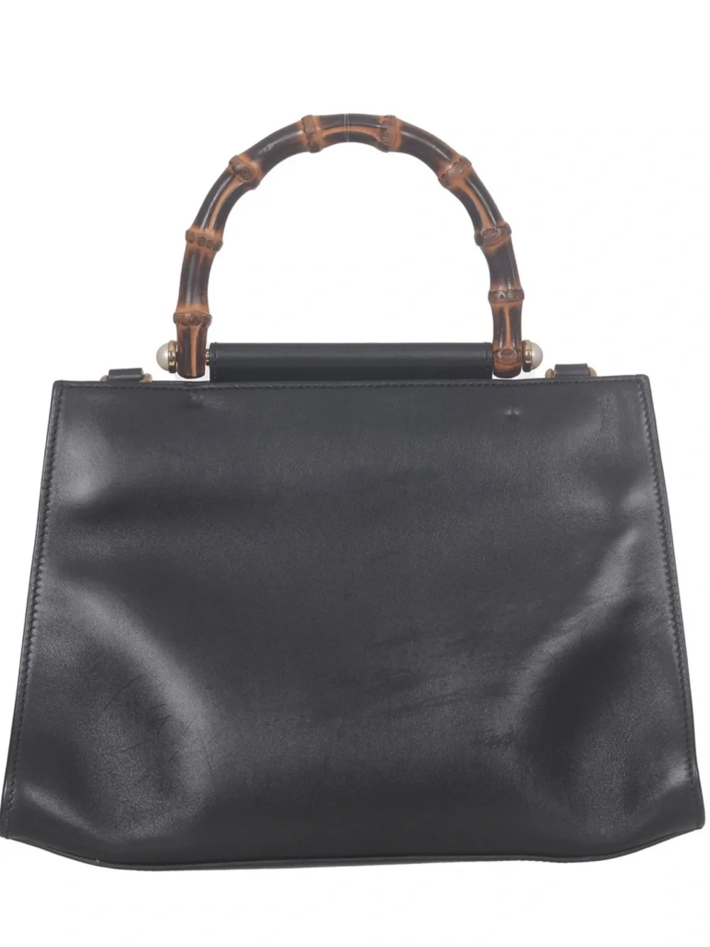 ♥️Gucci Black Leather Nymphaea Bamboo Top-Handle Leather Satchel♥️ - Picture 4 of 16